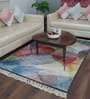 Blue Abstract Faux Silk 4 ft x 6 ft Hand Woven Carpet