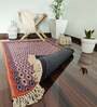 Blue Abstract Faux Silk 5 ft x 7 ft Hand Woven Carpet