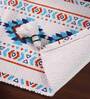 Blue & Terracotta Bohemian Tribal Pattern Woven Table Runner with Tassels