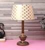 Blue & White Fabric Shade Table Lamp With Copper Base