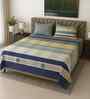 Blue & White Geometric 400 TC Cotton SuperKing Sized Double Bedsheet with 2 Pillow Covers Luxury Series Collection