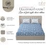 Blue & White Glace Cotton Floral Print Elastic Fitted King Bedsheet With 2 Pillow Covers