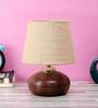 Blue & White Natural Fiber Shade Table Lamp With Brown Base