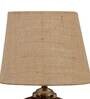 Blue & White Natural Fiber Shade Table Lamp With Brown Base