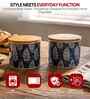 Blue & White Paisley Leaf Printed Metal Airtight Containers Set Of 2