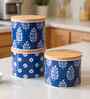 Blue & White Printed Metal Airtight Containers Set Of 3