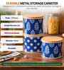 Blue & White Printed Metal Airtight Containers Set Of 3
