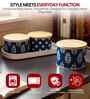 Blue & White Printed Metal Airtight Containers With White Metal Tray Set Of 3