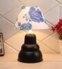 Blue & White Shade Table Lamp With Black  Base