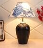 Blue & White Shade Table Lamp With Black Terracotta Base