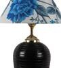 Blue & White Shade Table Lamp With Black Terracotta Base
