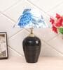 Blue & White Shade Table Lamp With Black Terracotta Base