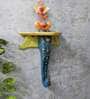 Blue & Yellow Elephant Trunk Design Hand Carving Pooja Shelf