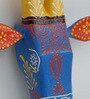 Blue & Yellow Handcrafted Cow Sclupture Mango Wood Wall Mask Set of 2