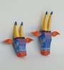Blue & Yellow Handcrafted Cow Sclupture Mango Wood Wall Mask Set of 2