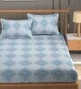 Blue Traditional 120TC Cotton Double Bedsheet with 2 Pillow Covers