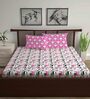 Pink Abstract 144 TC Cotton Queen Sized Bed Sheets with 2 Pillow Covers