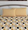 Brown Geometric 144 TC Cotton King Sized Bed Sheets with 2 Pillow Covers
