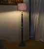 Blue Jute Drum Wooden Floor Lamp