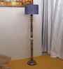 Blue Jute Drum Wooden Floor Lamp