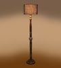 Blue Jute Drum Wooden Floor Lamp