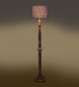 Blue Jute Drum Wooden Floor Lamp