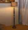 Blue Jute Drum Wooden Floor Lamp