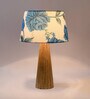 Astros Blue Fabric Shade Night Lamp With Wood Base