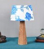 Astros Blue Fabric Shade Night Lamp With Wood Base