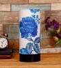 Regis Blue Fabric Shade Table Lamp With Wood Base