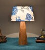 Astros Blue Fabric Shade Night Lamp With Wood Base