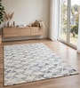 Blue Slate Grey Geometric Wool And Cotton 5 X 8 Ft Hand Tufted Carpet