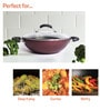 Merlot 11 Inch Non- Stick Maroon Aluminium Kadhai with Lid