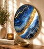 Blue, Teal & Gold Abstract Round Wall Art 15 Inch