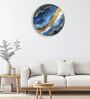 Blue, Teal & Gold Abstract Round Wall Art 15 Inch