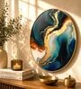 Blue, Teal & Gold Abstract Round Wall Art 15 Inch