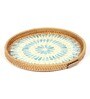 Blue  Cane Round Serving Tray