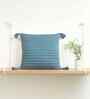 Blue 100% Cotton 16X16 Inches Knitted Cushion Cover With Filler