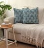 Blue 100% Cotton Abstract 16x16 inches Cushion Covers (Set of 2)