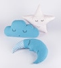 Blue Cotton Star Cloud & Moon Shaped Shaped Cushions (Set of 3)