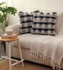 Blue 100% Cotton Abstract 16x16 inches Cushion Covers (Set of 2)