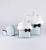 Blue Cotton Muffin with Bolster Shaped Cushions (Set of 3)