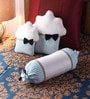 Blue Cotton Muffin with Bolster Shaped Cushions (Set of 3)