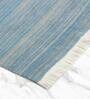 Blue Striped 100% Polyester 8 ft x 10 ft Hand Woven Carpet