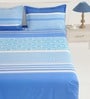 Blue 120 TC Stripes Print Cotton Fitted Double Bed Sheet with 2 Pillow Cover