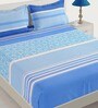 Blue 120 TC Stripes Print Cotton Fitted Double Bed Sheet with 2 Pillow Cover