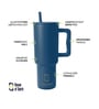 Blue 1200ml Stainless Steel Double Insulated Leak Proof Coffee Tumbler with Lid & Straw