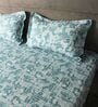 Blue 144TC Cotton Flat Super King Bedsheet with 2 Pillow Covers