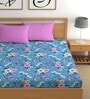 Blue 180 TC Floral Cotton Fitted Double Bedsheet 2 Pillow covers