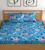 Blue 180 TC Floral Cotton Fitted Double Bedsheet 2 Pillow covers